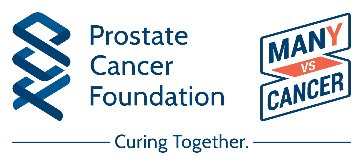 The Prostate Cancer Foundation and Many vs Cancer marks locked up under the shared line Curing Together.