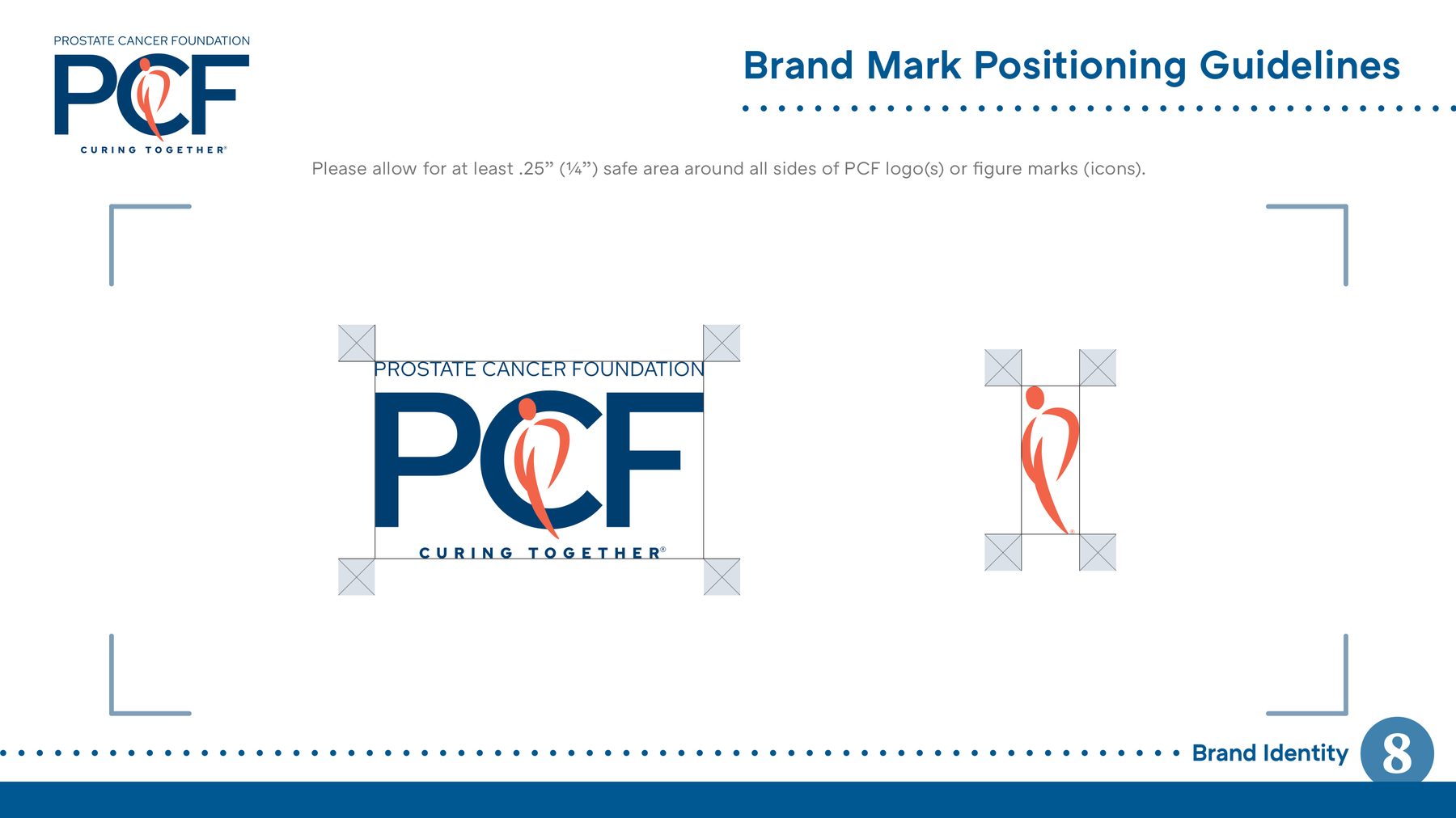 Guideline page specifying a quarter-inch clear space around the logo and the figure mark.